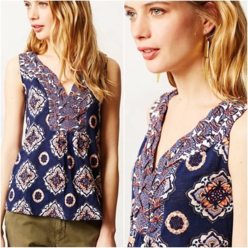 Anthro Akemi + Kin Hauraki Yellow Paisley Tank S